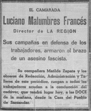 El asesinato del periodista Luciano Malumbres por un pistolero falangista que conmocionó a Santander en vísperas de la Guerra Civil