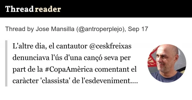 El cantautor Cesc Freixas denunció el uso de una canción suya por la Copa América porque es un evento clasista. Pero, ¿lo es? (CAT)