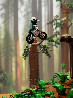 Animación de Lego de Caleb Horonko haciendo una caída de 360 grados en una bici de montaña