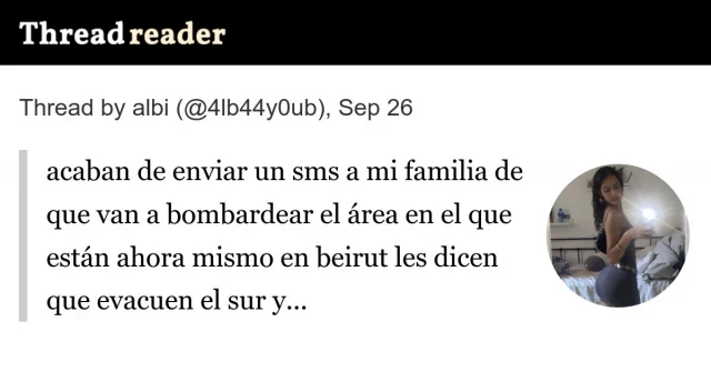 Acaban de enviar un SMS a mi familia de que van a bombardear el área en la que están en Beirut