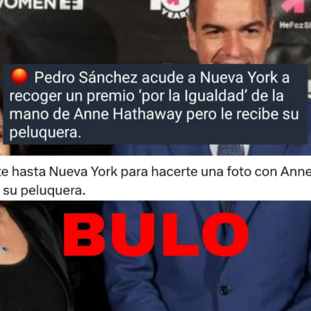 No, esta imagen no muestra a Pedro Sánchez junto a la peluquera de la actriz Anne Hathaway: es la directora ejecutiva de ONU Mujeres