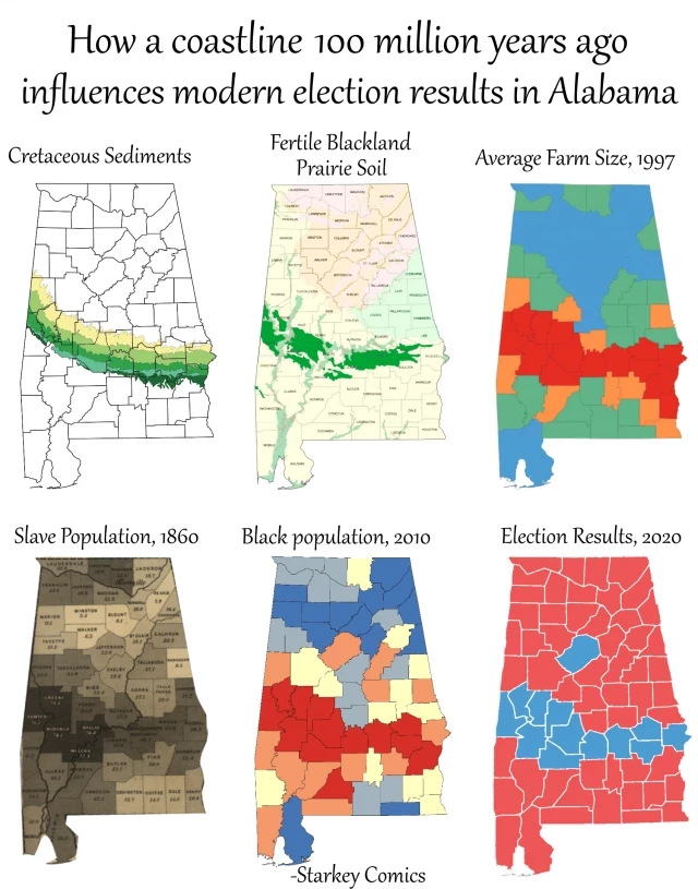 Cómo la costa de hace 100 millones de años influye en las elecciones modernas en Alabama [ENG]