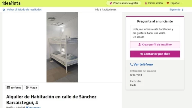 300 euros al mes de alquiler por una litera en una habitación compartida en Madrid