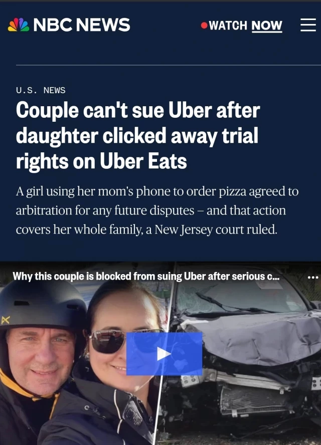 Pareja herida en accidente de Uber no puede demandar a la empresa porque un año antes su hija pidió comida y aceptó los términos de Uber Eats. (ENG)