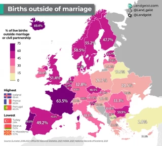 Hijos fuera del matrimonio en Europa (2023) [Mapa]